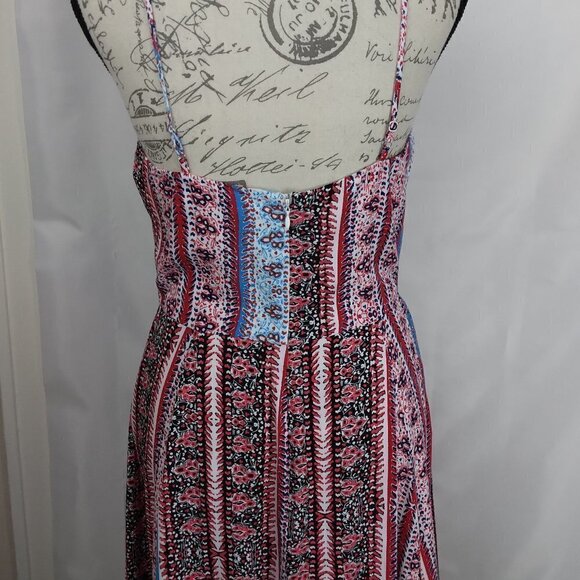 1.State | "Fiesta" Red Blue Print Spaghetti Maxi Dress | Size 4 - Picture 4 of 6